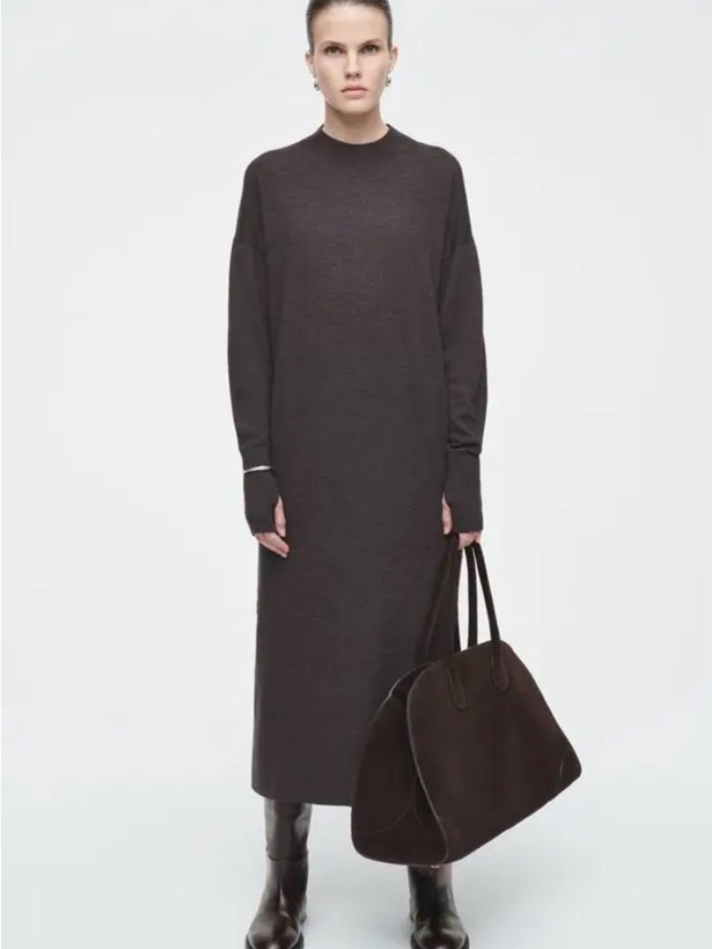 COS Dark Brown Maxi Wool Dress